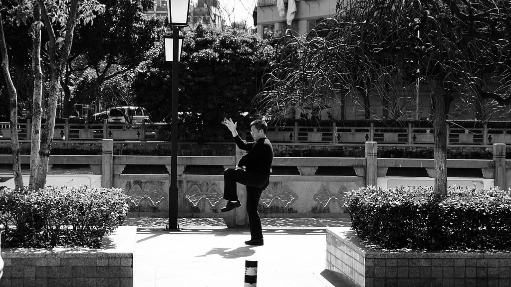 Discover the essence of Tai Chi in this captivating image featuring a lone practitioner immersed in the art's graceful movements. Witness the serenity and focus as they embody the harmonious balance of mind and body. Experience the transformative power of Tai Chi as it cultivates inner peace, strength, and mindfulness. Join this solitary figure in the journey of self-discovery and embrace the holistic benefits of this ancient practice.